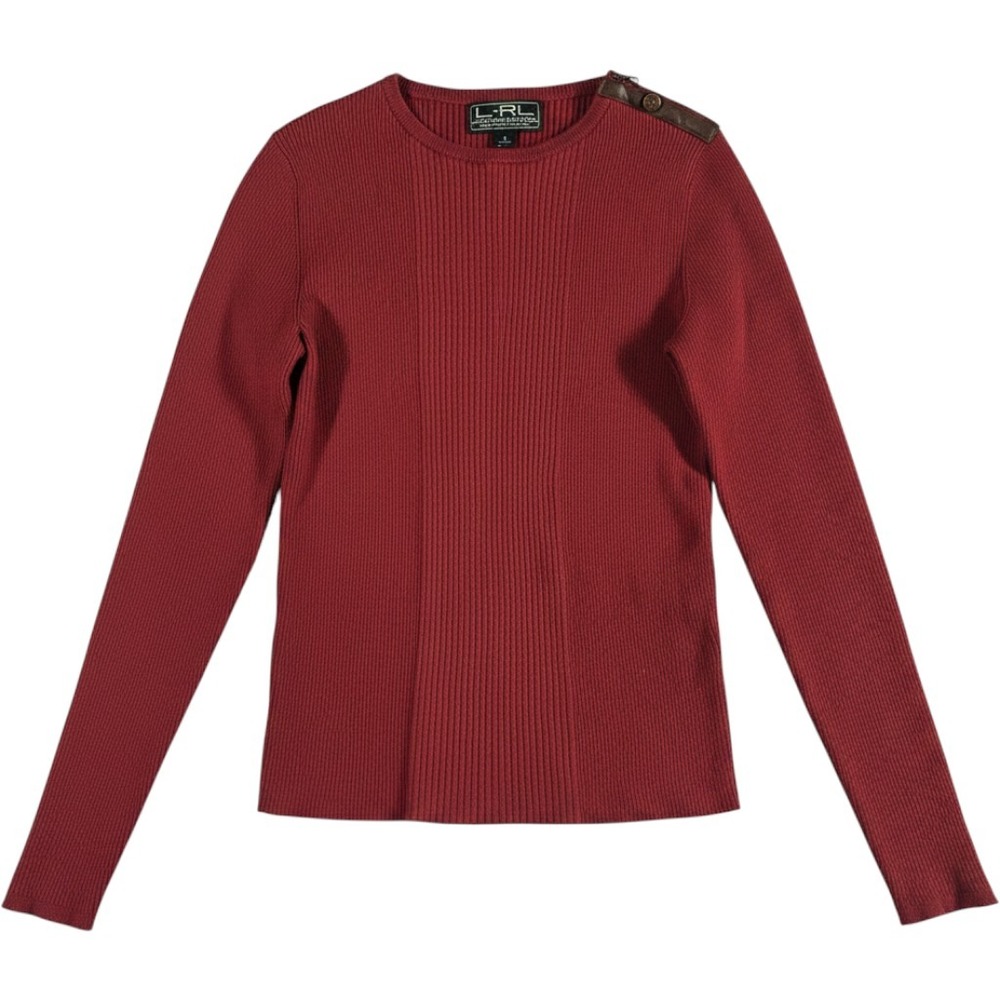 Lauren Ralph Lauren Active Women Small Red Ribbed Knit Sweater Shoulder Zip Top